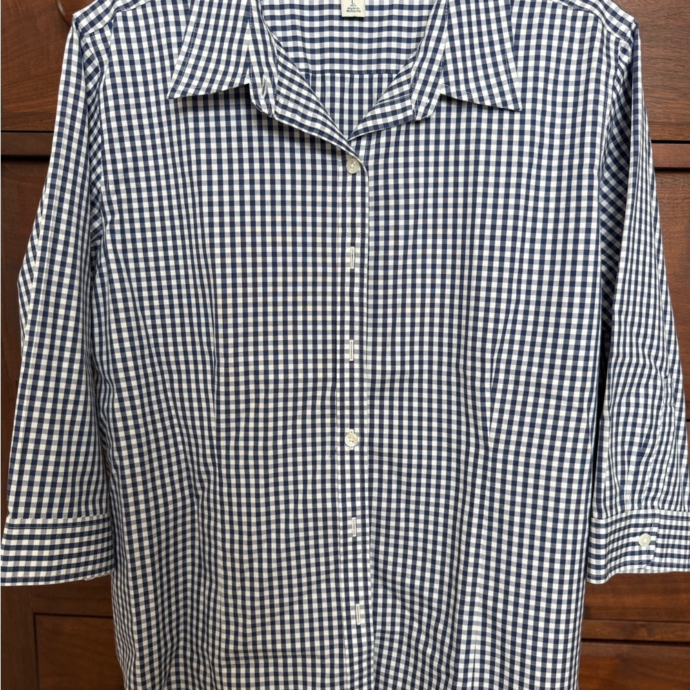 L.L. Bean Women's Navy and White Gingham Blouse
